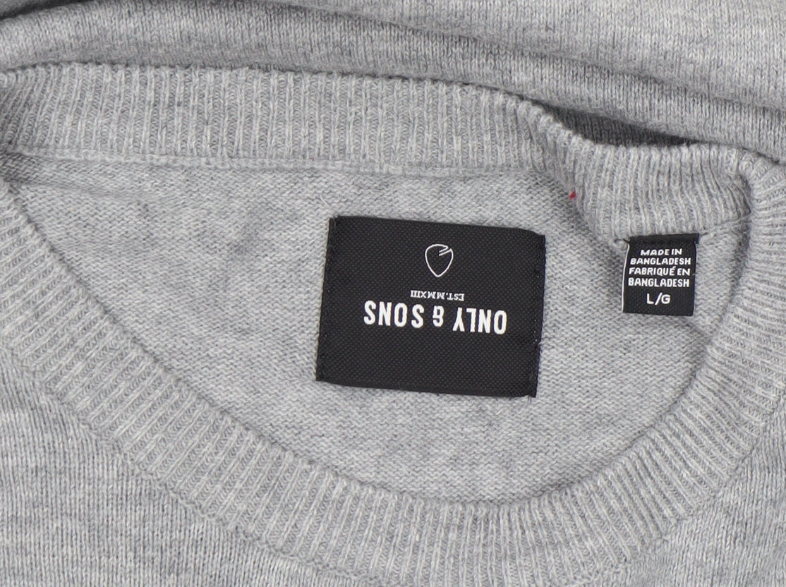 Only & Sons Men's Grey L Knit Crew Neck Pullover Jumper
