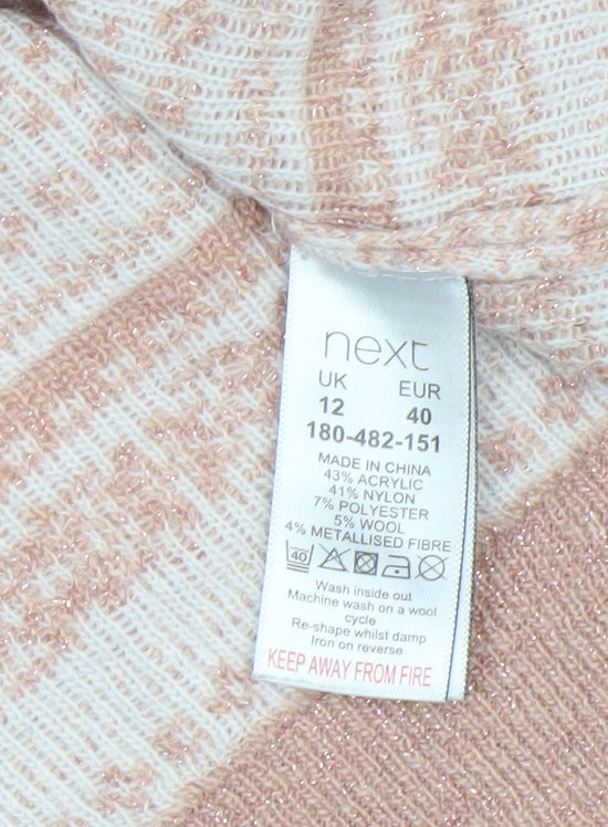 Next Womens Pink Fair Isle Knit Jumper UK 12 Winter Pullover