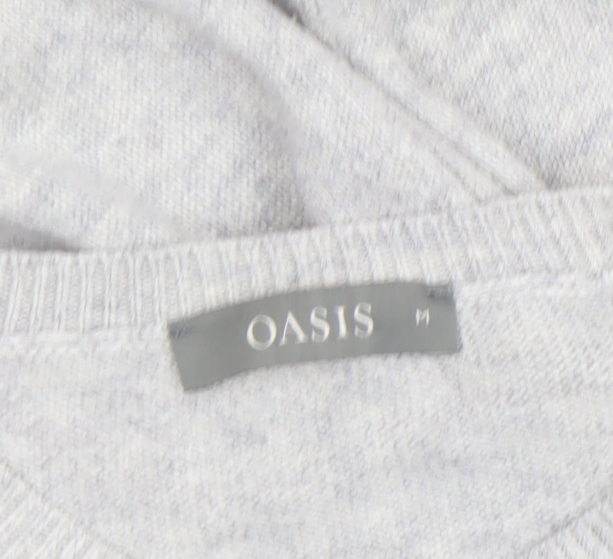 Oasis Women’s Grey Reindeer Sequin Jumper Size M Crew Neck Knitwear