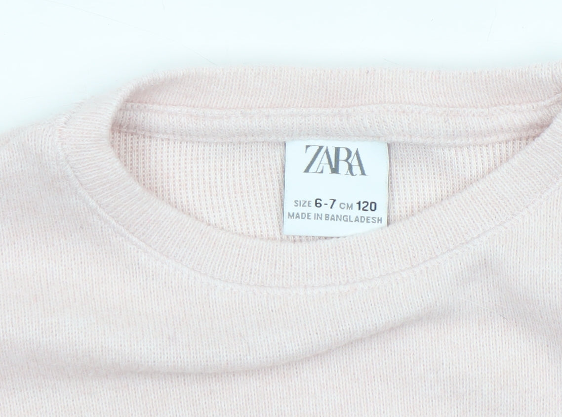 Zara Girls Pink Pullover Jumper 6-7 Years Soft Knit Crew Neck