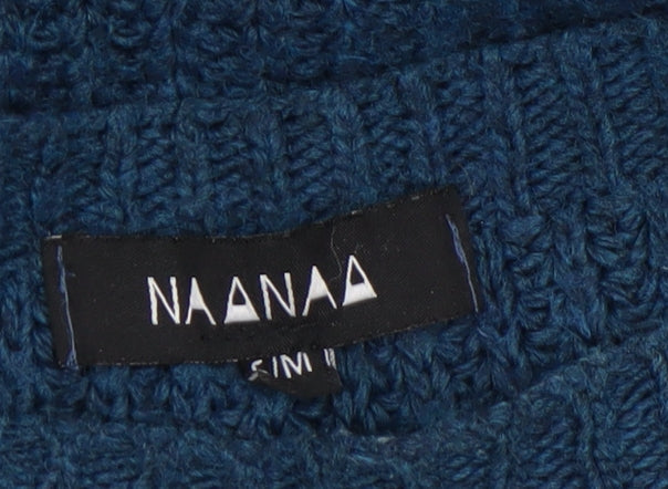 Naanaa Women's Blue Chunky Knit Distressed Pullover Jumper Size S