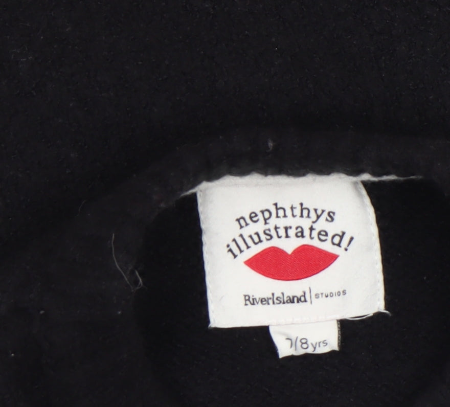 River Island Girls Black Sparkle Season Beaded Pullover Jumper 7-8 Years