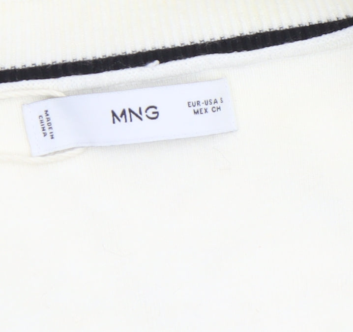 Mango Women's Ivory V-Neck Knit Jumper Size S Classic Style