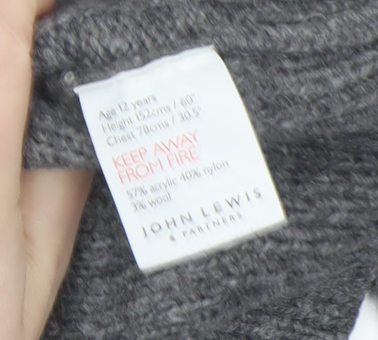 John Lewis Girls Grey Cable Knit Pullover Jumper Age 12 Years