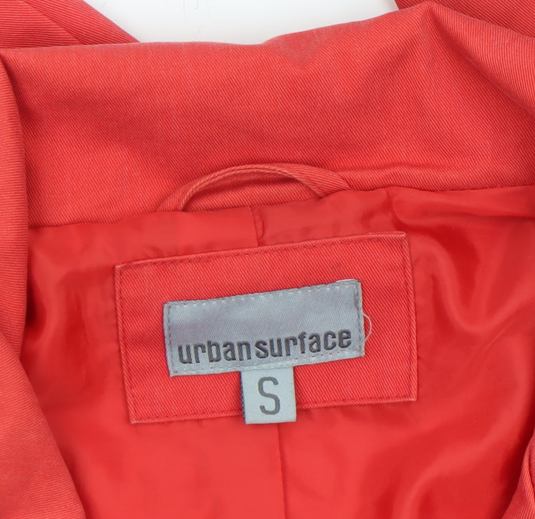 Urban Surface Women's Red Mid-Length Rain Coat Size S Hooded Twill Zip Jacket