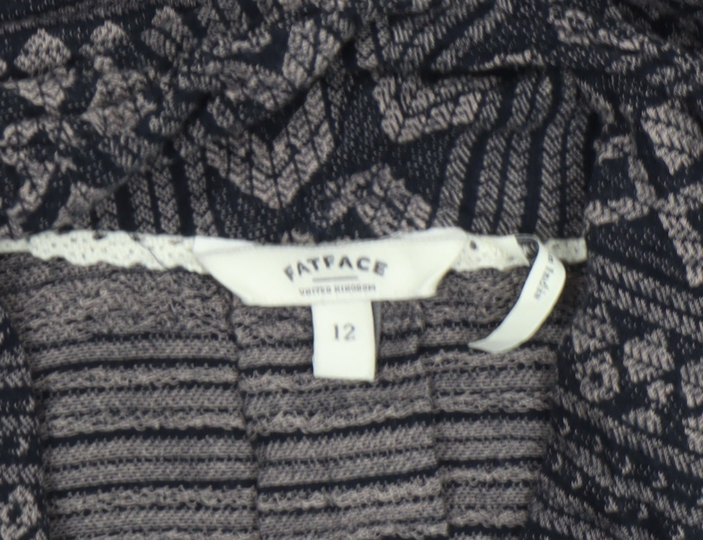 FatFace Women's Blue Geometric Knit Cotton Modal Coatigan Size 12