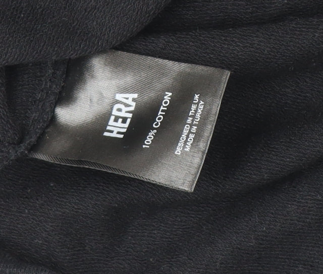 HERA Mens Black Sweatshirt S Crew Neck Graphic Print Cotton