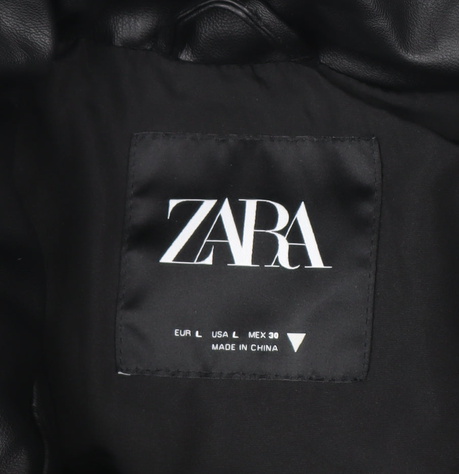 ZARA Women’s Black Faux Leather Puffer Waistcoat L