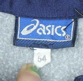 Asics Men Blue Full Zip Sweatshirt L Logo Tape Track Top