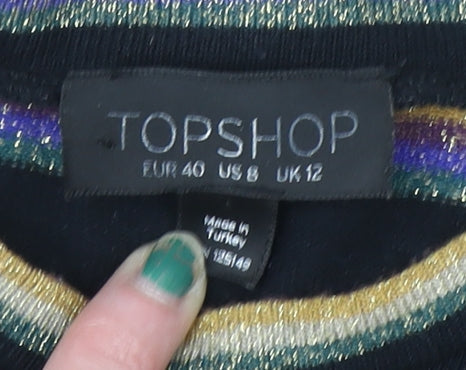 Topshop Women’s Black Striped Glitter Knit Jumper Size 12