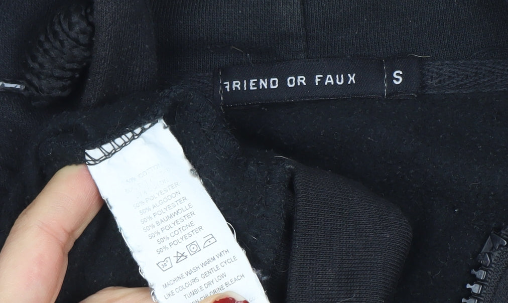 Friend or Faux Men's Black Full Zip Hoodie Size S Graphic Print