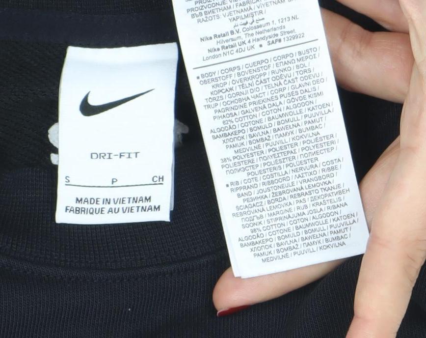 Nike Womens Black Small Pullover Sweatshirt Dri-Fit Logo Crew Neck