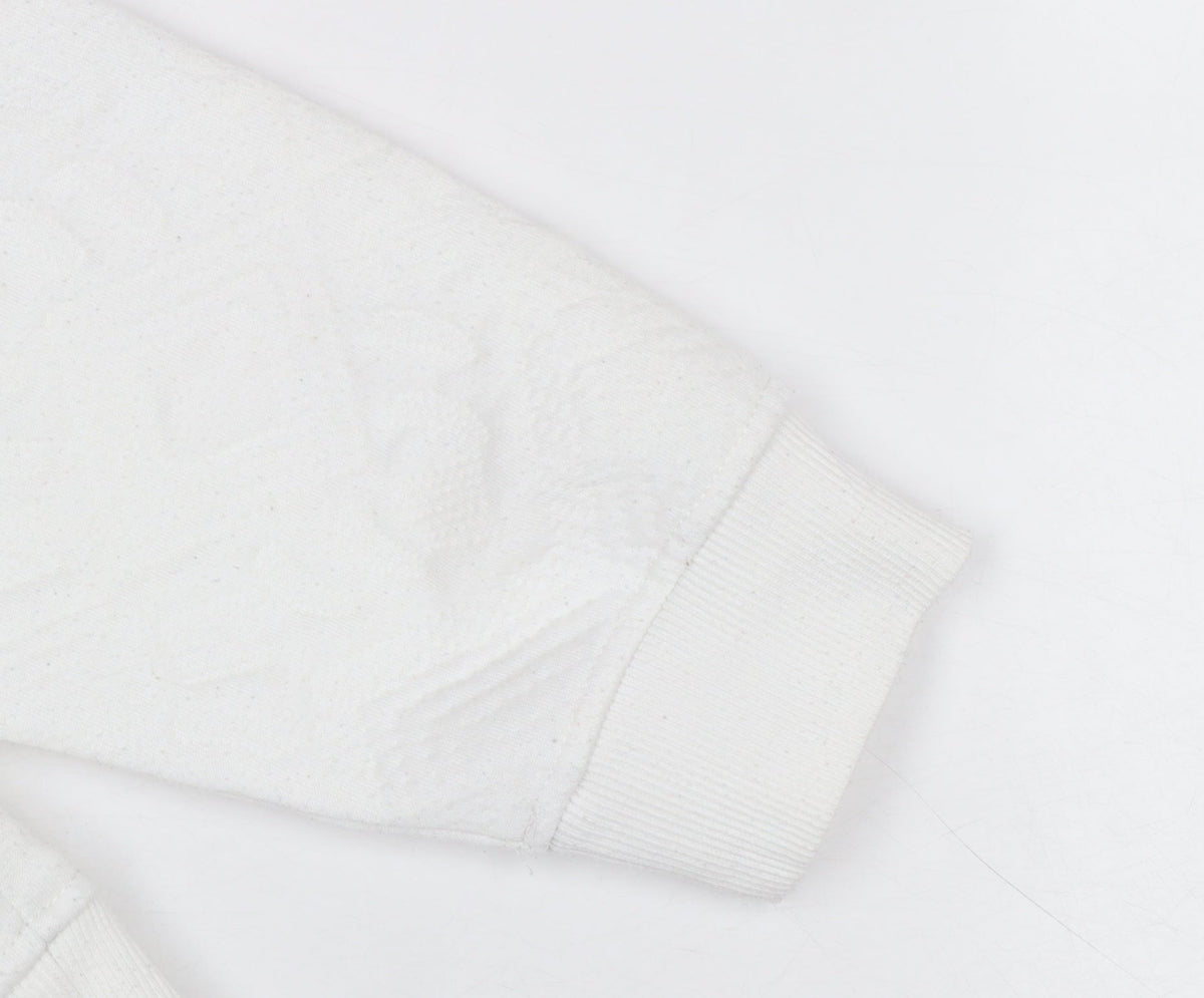 Zara Women White Textured Crew Neck Long Sleeve Sweatshirt Size S