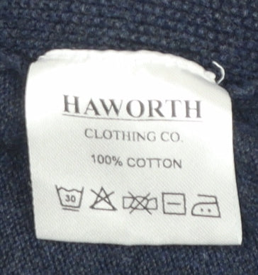 Haworth Men Blue Cotton 1/2 Zip High Neck Jumper Size S