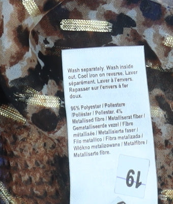River Island Women Brown Animal Print Sheer Long Sleeve Blouse Size L