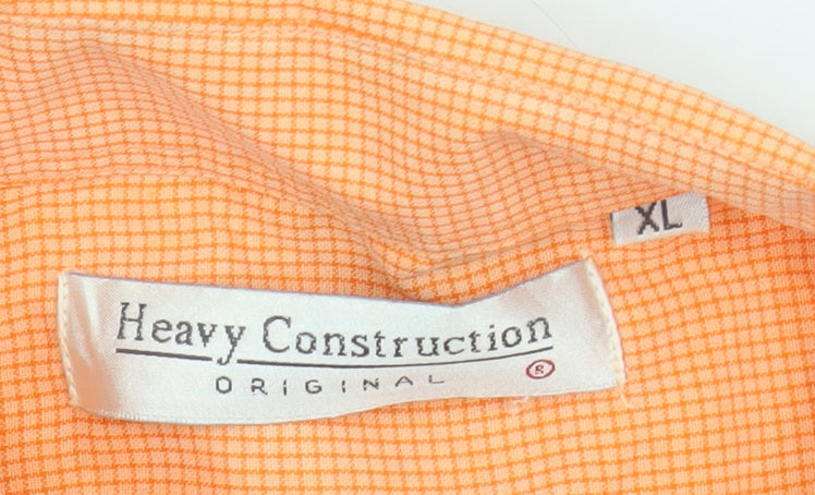 Heavy Construction Men’s Orange Check Cotton Button-Up Shirt XL