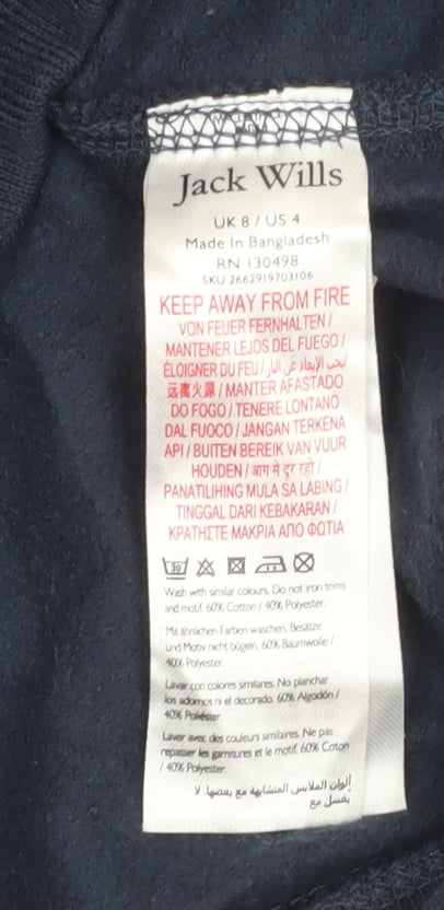 Jack Wills Women Navy Sweatshirt UK 8 Cotton Blend Logo Crew Neck