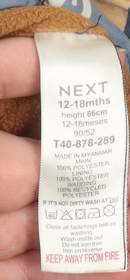 Next Unisex Baby Blue Tiger Print Hooded Puffer Jacket 12–18 Months