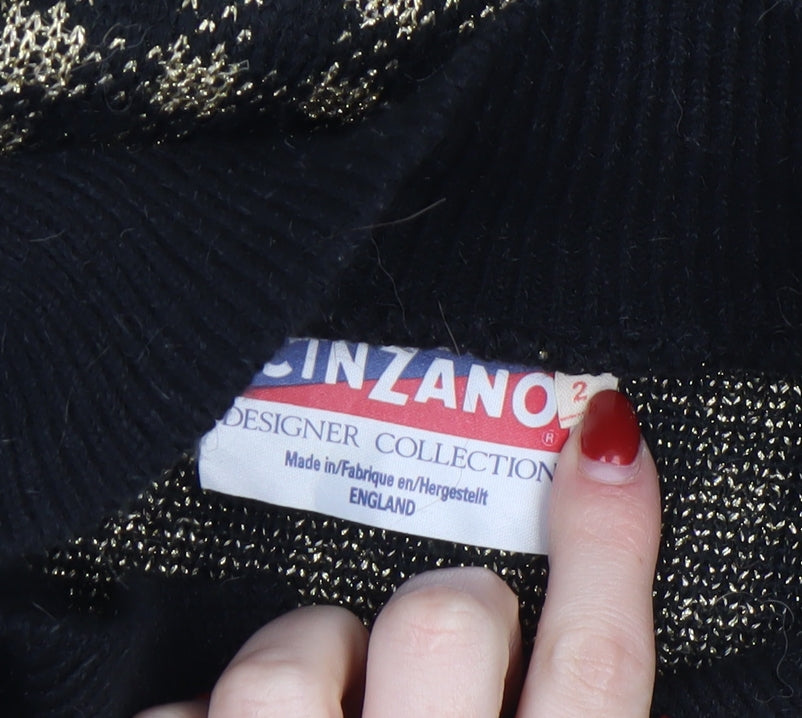 Cinzano Womens Black Beige Collared Long Sleeve Patterned Jumper Size 20