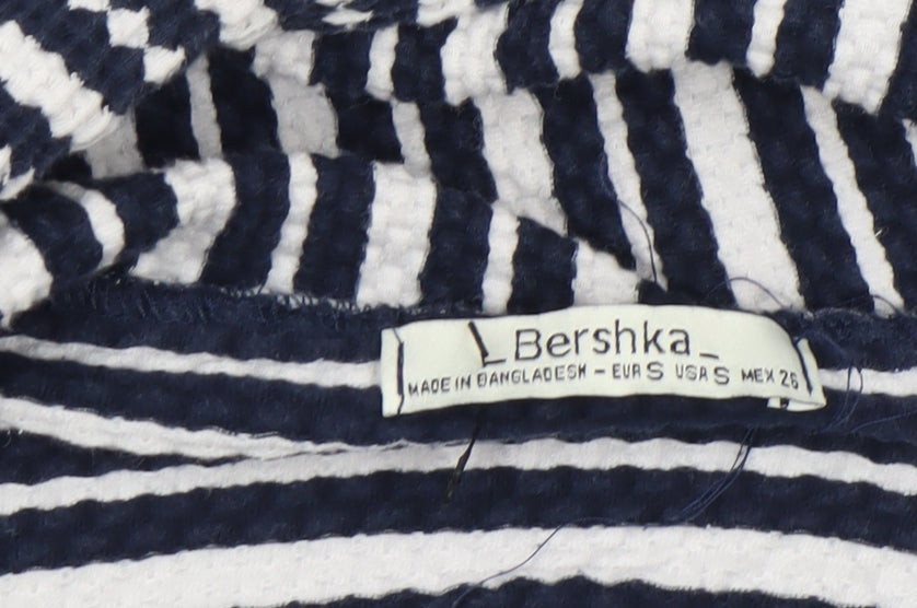 Bershka Women's Blue Striped Knit Coatigan Size 8 Casual Mid-Length