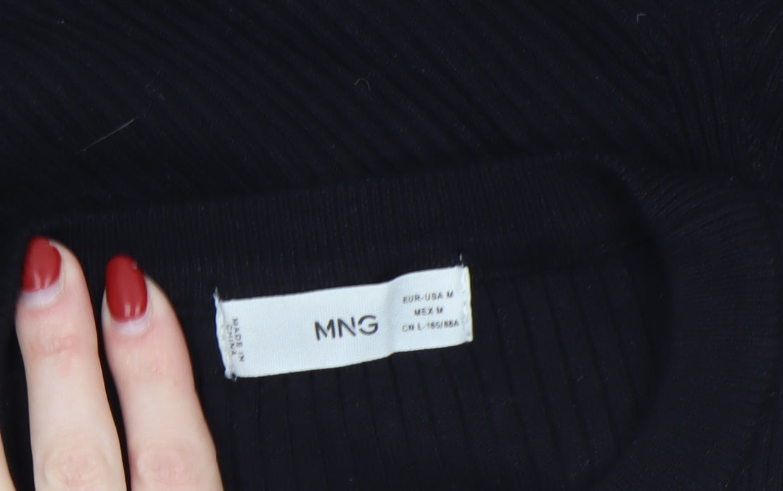 Mango Women Black Slim Fit Ribbed Knit Long Sleeve Pullover Jumper Size 12