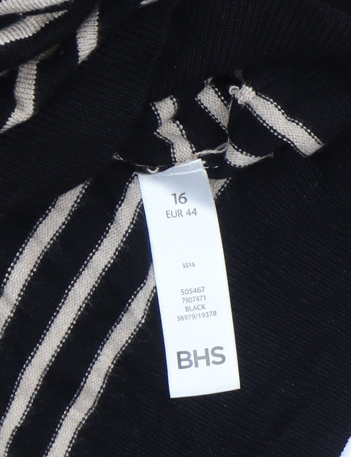 BHS Women’s Black Striped Roll Neck Knit Jumper Size 16