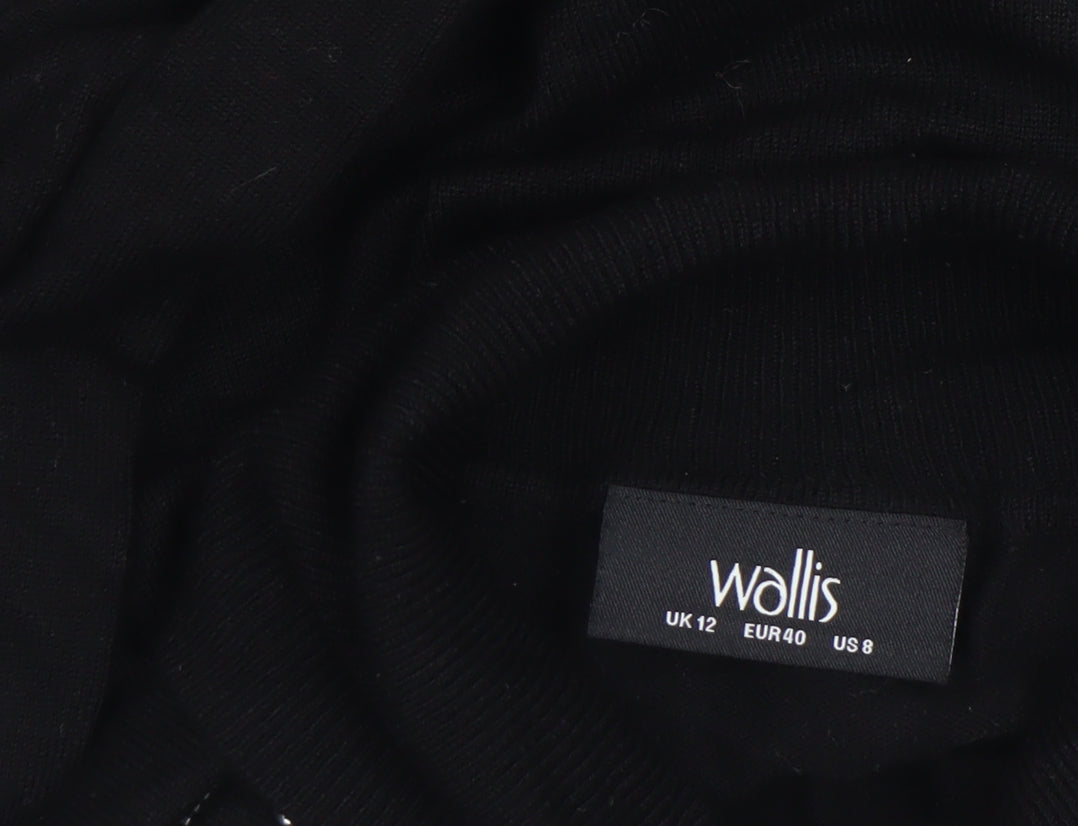 Wallis Womens Black Roll Neck Studded Shoulder Jumper UK 12