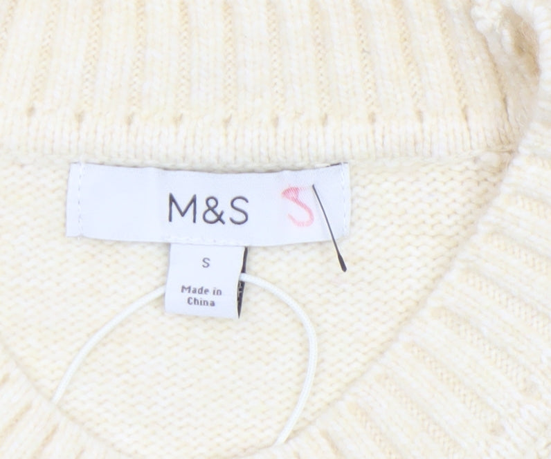 Marks & Spencer Women Ivory Beaded Cable-Knit Jumper S