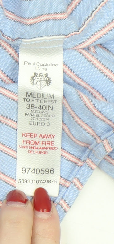 Paul Costelloe Living Men's Blue Striped Cotton Long Sleeve Button-Up Shirt Medium