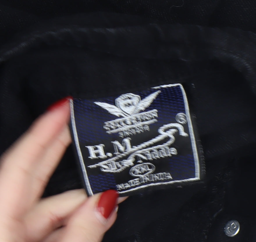 Brand and care label for H.M Miss Annie girls’ black denim button jacket 6-7 years classic style