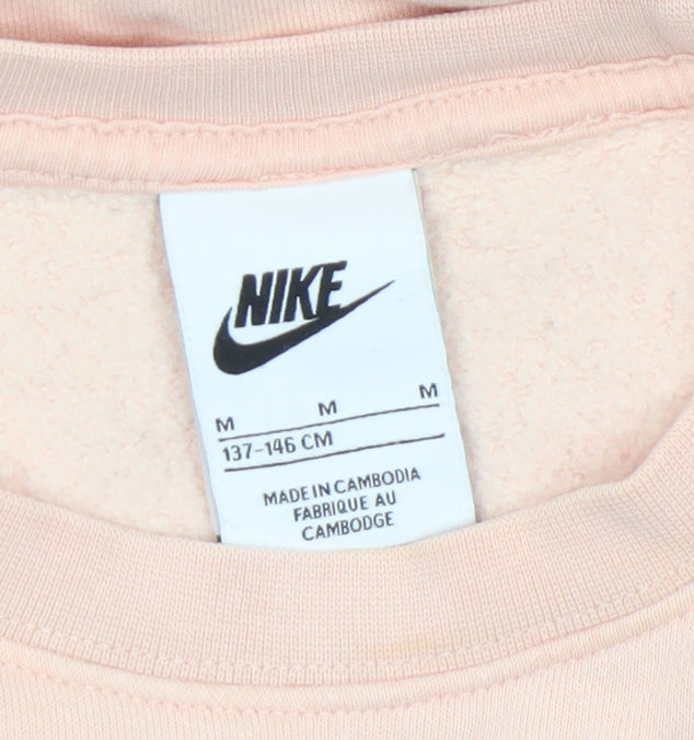 Nike Girls Pink Crew Neck Fleece Pullover Sweatshirt M 10-11 Years