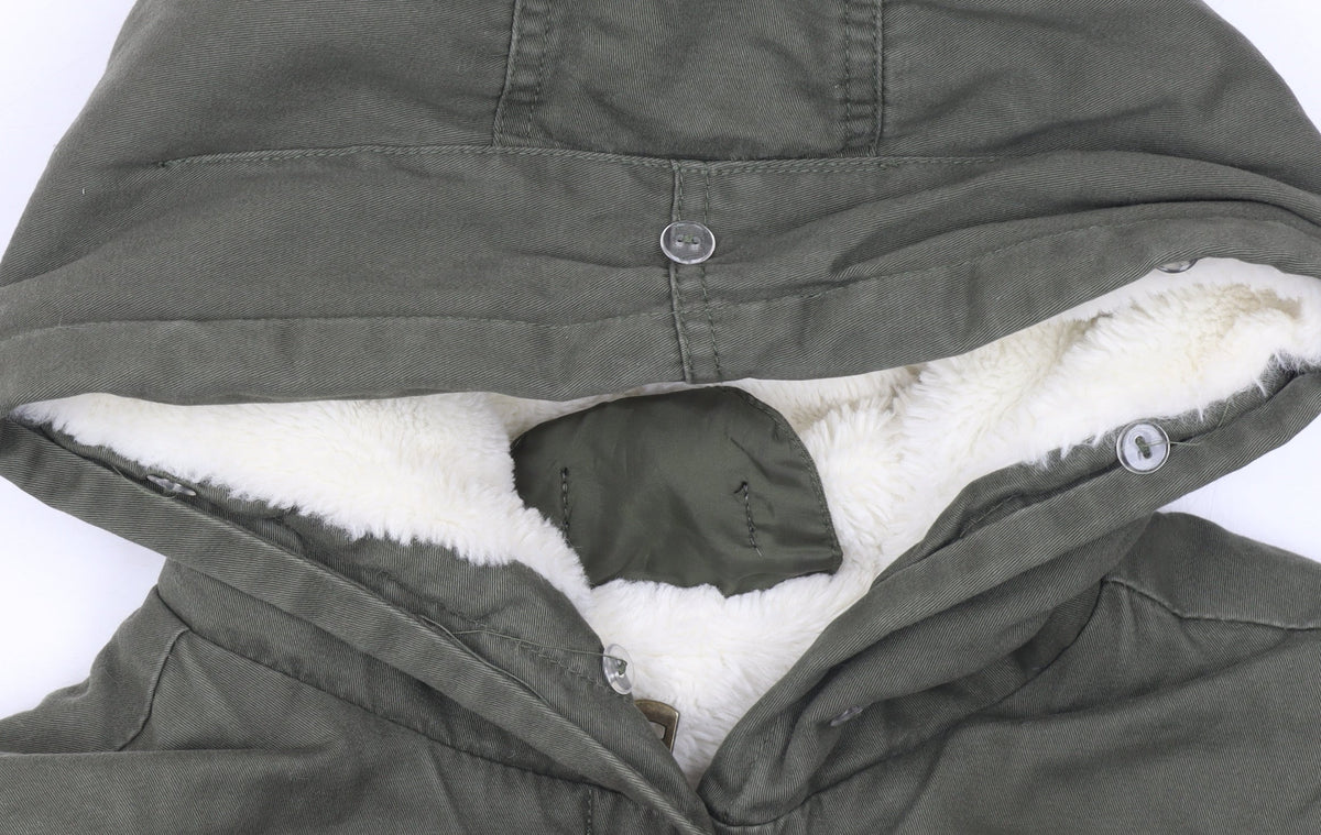 Barone Firenze Women’s Green Cotton Lined Hooded Parka Coat Size S