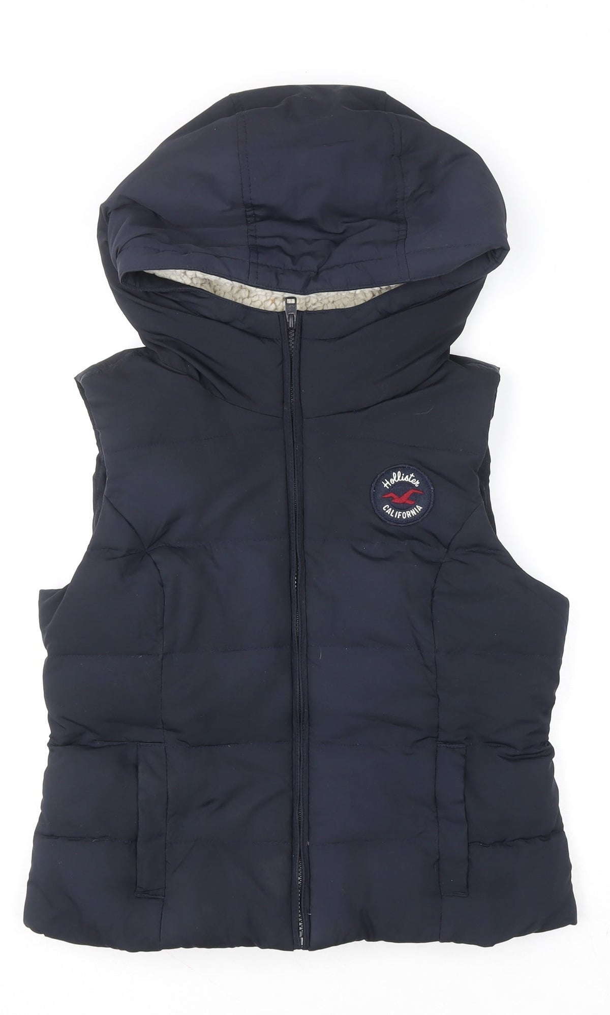 Hollister Women's Blue Puffer Hooded Waistcoat L