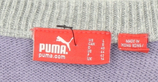 Puma Womens Grey Purple Striped Boat Neck Jumper Size 14