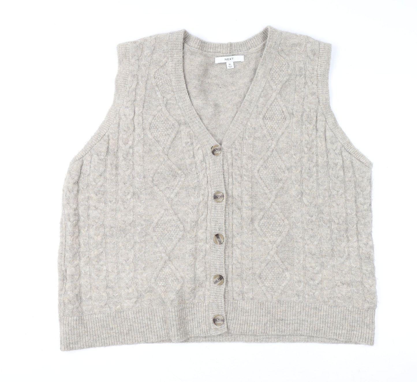 Next Mens Beige Cable-Knit Sleeveless Cardigan Vest XL