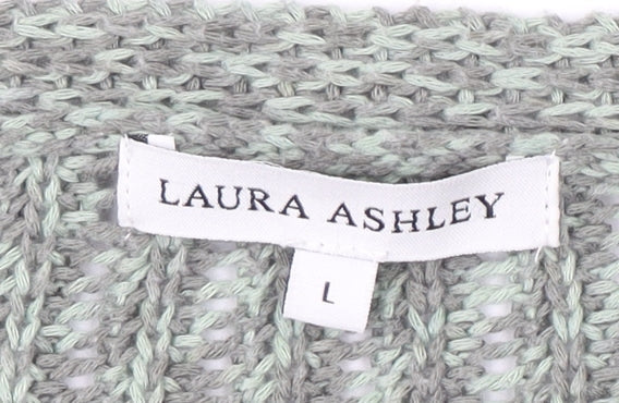 Laura Ashley Women Grey Knit Cardigan L Acrylic Cotton V-Neck