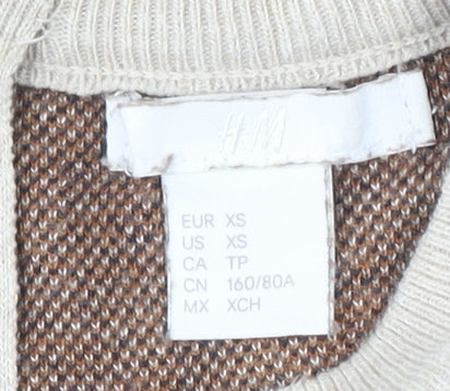 H&M Women’s Beige Leopard Print Cotton Pullover Jumper XS