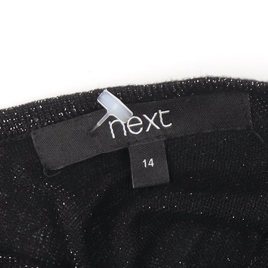 Next Women Black Size 14 Sparkle Cold Shoulder V-Neck Knit Blouse