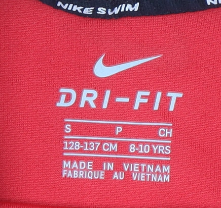 Nike Boys Red Dri-Fit Rash Guard Swim Top 8-10 Years Quick Dry UV