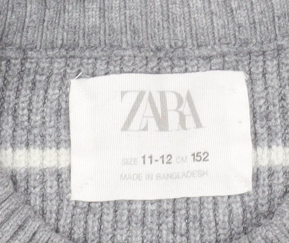 Zara Girls Grey Striped Knit Pullover Jumper Size 11-12 Years