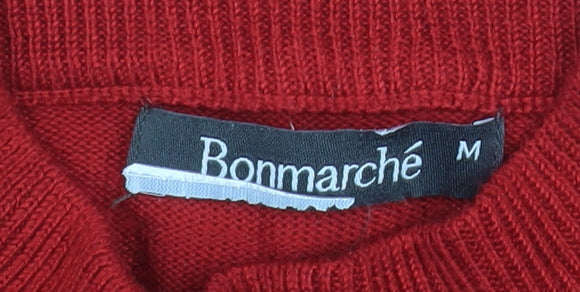 Bonmarché Womens Red Roll Neck Beaded Knit Jumper Size M