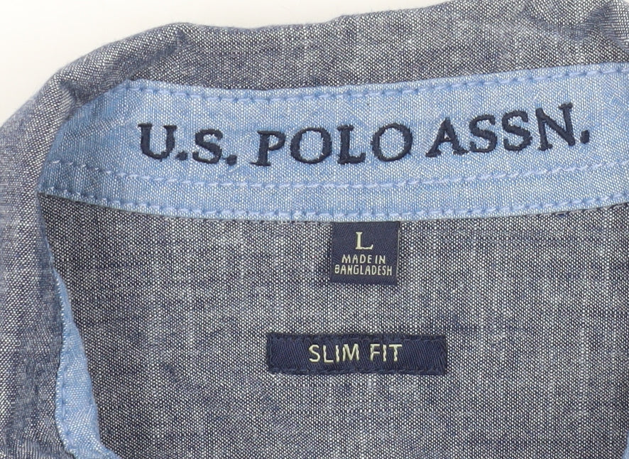 U.S. Polo Assn. Men's Blue Long Sleeve Slim Fit Button-Up Shirt L