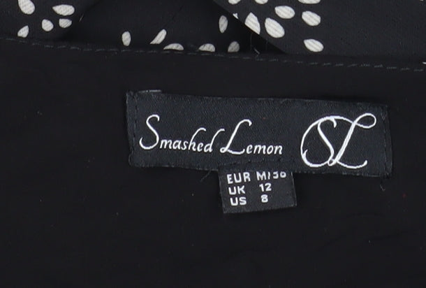 Smashed Lemon Women Black Floral Wrap Knee Length Dress Size 12