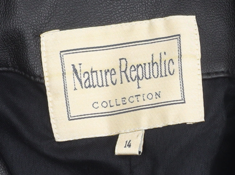 Nature Republic Women's Black Faux Leather Pea Coat Size 14