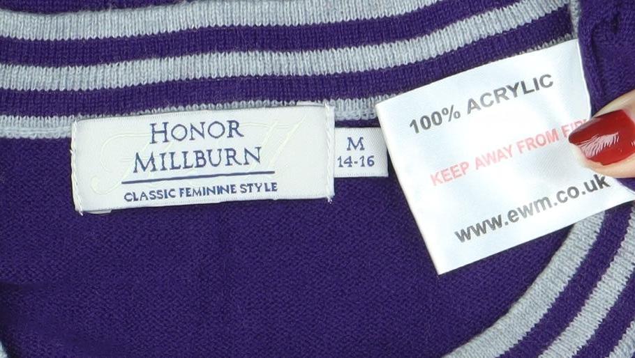 Honor Millburn Women's Purple Crew Neck Button Cardigan M