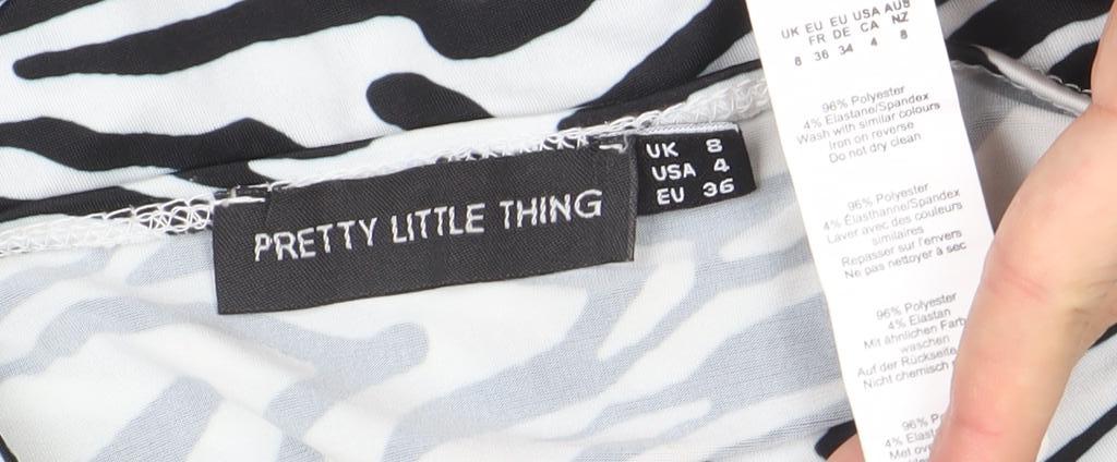 PRETTYLITTLETHING Women’s Black Zebra Bodycon Strapless Dress Size 8