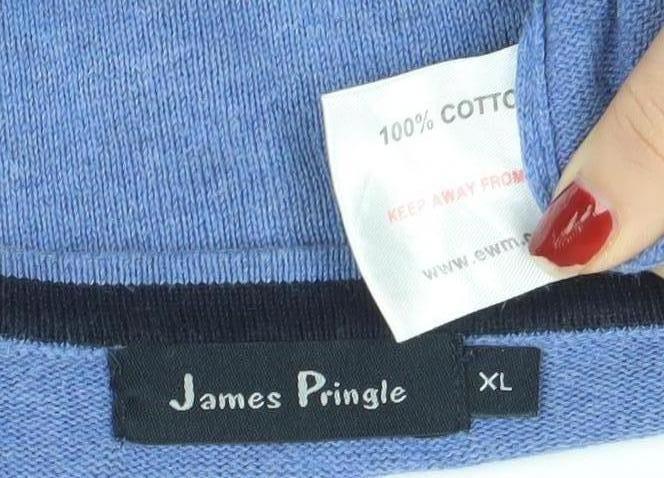 James Pringle Men’s Blue Cotton Crew Neck Jumper XL Classic Fit
