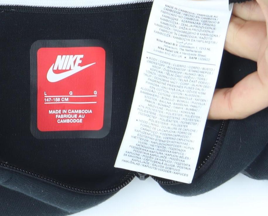Nike Boys Black Full Zip Hoodie Size L 147-158cm Softshell Logo Pockets