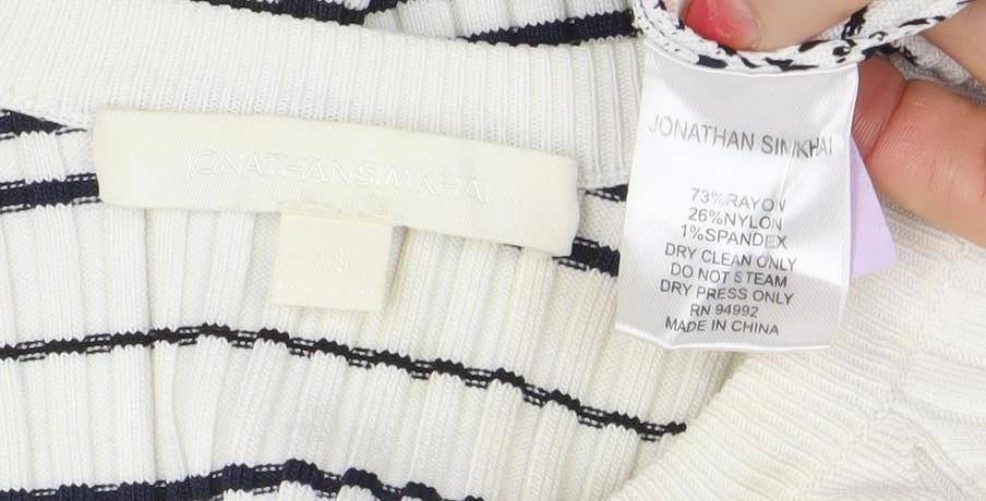 Jonathan Simkhai Womens White Striped Ribbed Pullover Jumper XS