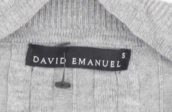 David Emanuel Women Grey Long Sleeve V-Neck Cardigan Size S